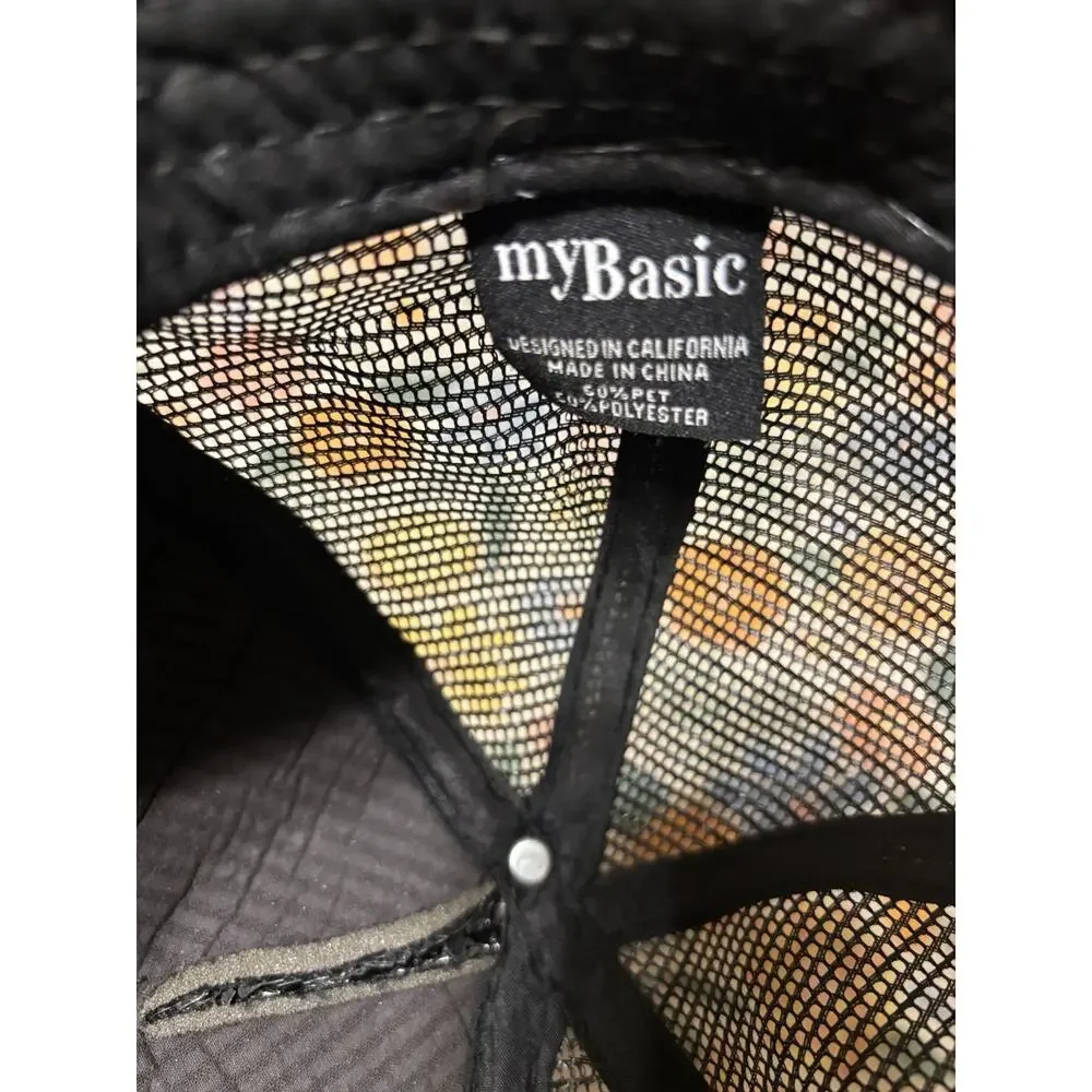 myBasic Reversible Sequin Trucker Hat Black Silver Mesh Snapback